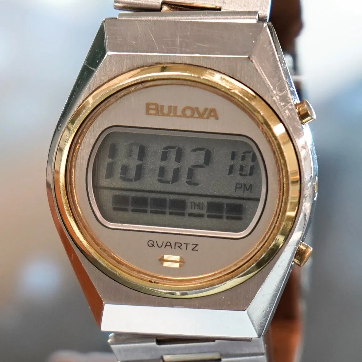 1977 BULOVA Quartz Digital Watch #81301 Two-Tone Case & Original Bracelet - ALL Stainless Steel