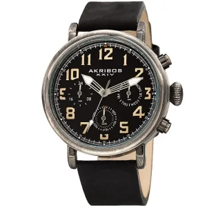 Akribos XXIV Quartz Black Dial Black Leather Men's Watch AK1028BK