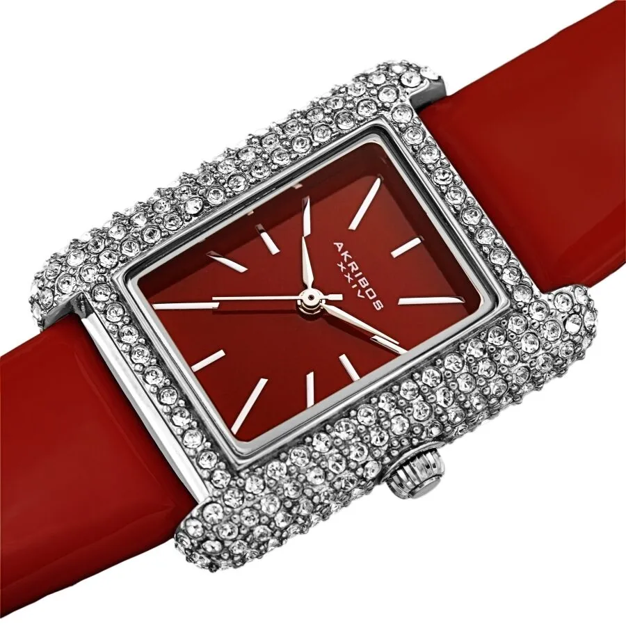 Akribos Xxiv Quartz Crystal Red Dial Red Leather Ladies Watch AK1068RD