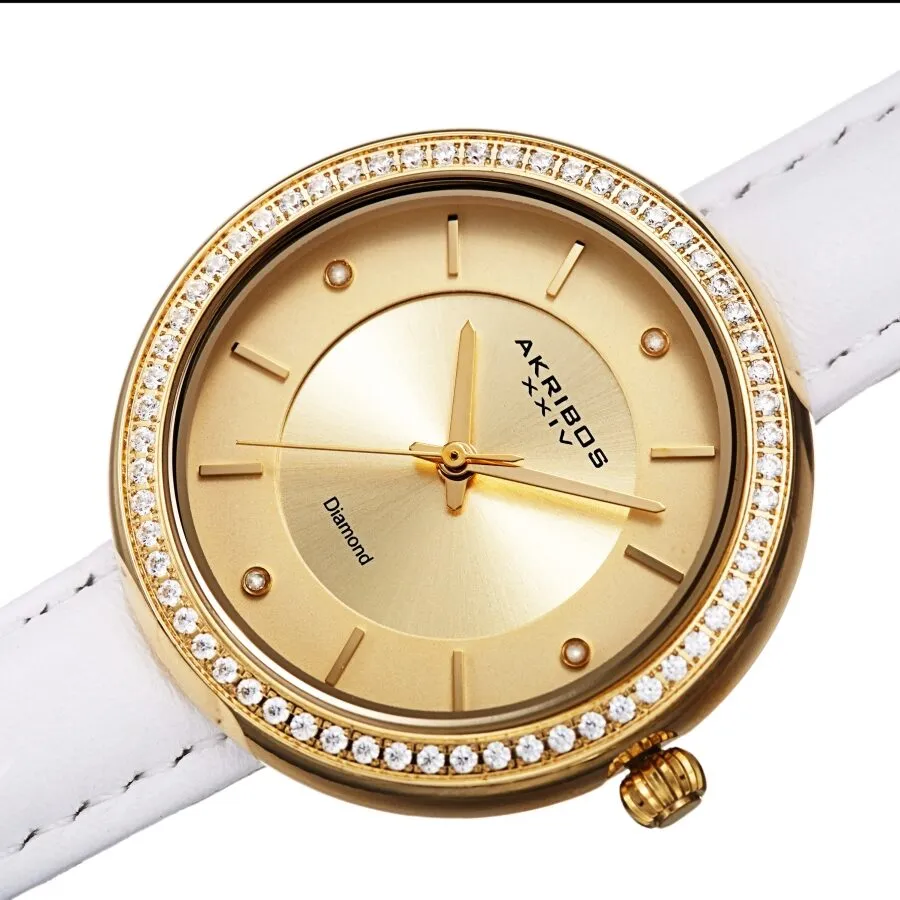 Akribos Xxiv Quartz Diamond Gold Dial Ladies Watch AK1067YG