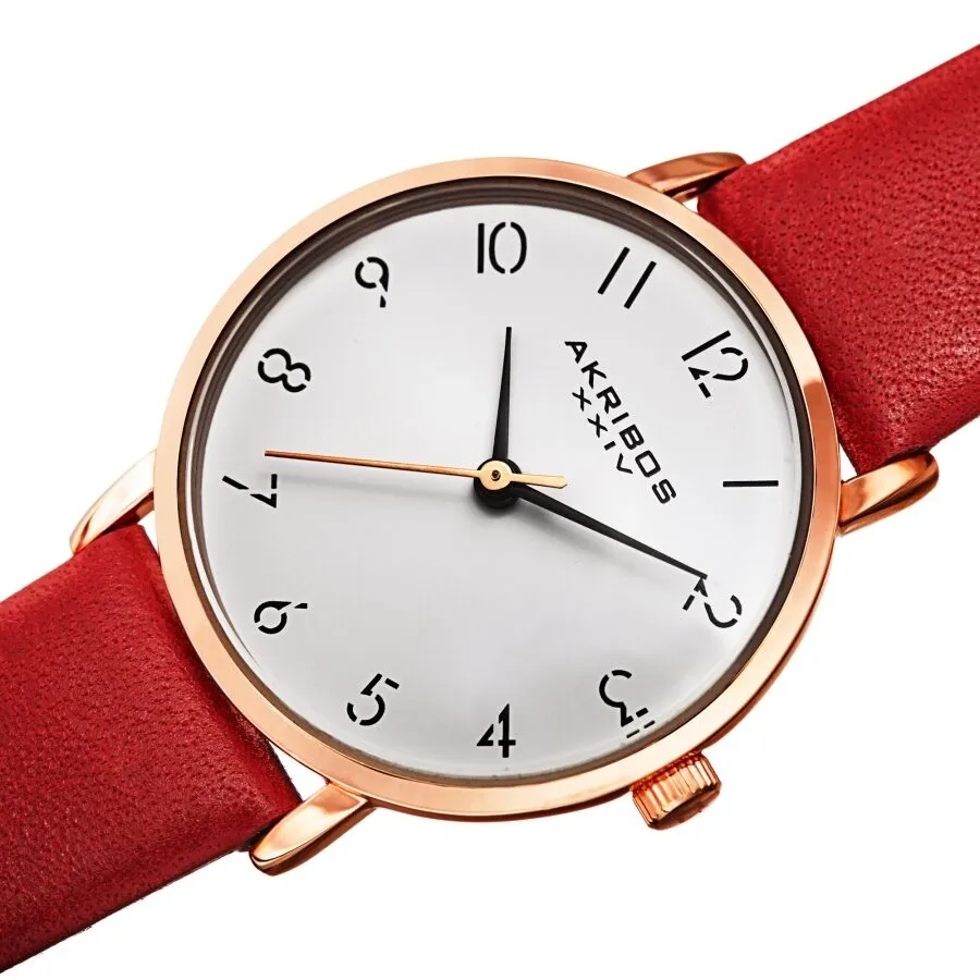 Akribos Xxiv Quartz White Dial Red Leather Ladies Watch AK1087RD