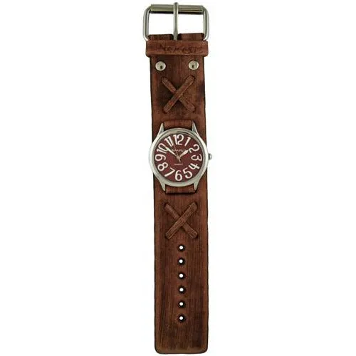 Always Summer Women's Brown Leather Watch with X Distressed Brown Leather Cuff