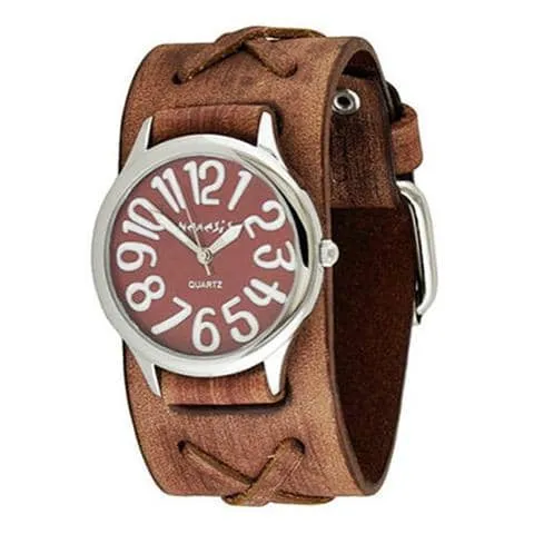 Always Summer Women's Brown Leather Watch with X Distressed Brown Leather Cuff