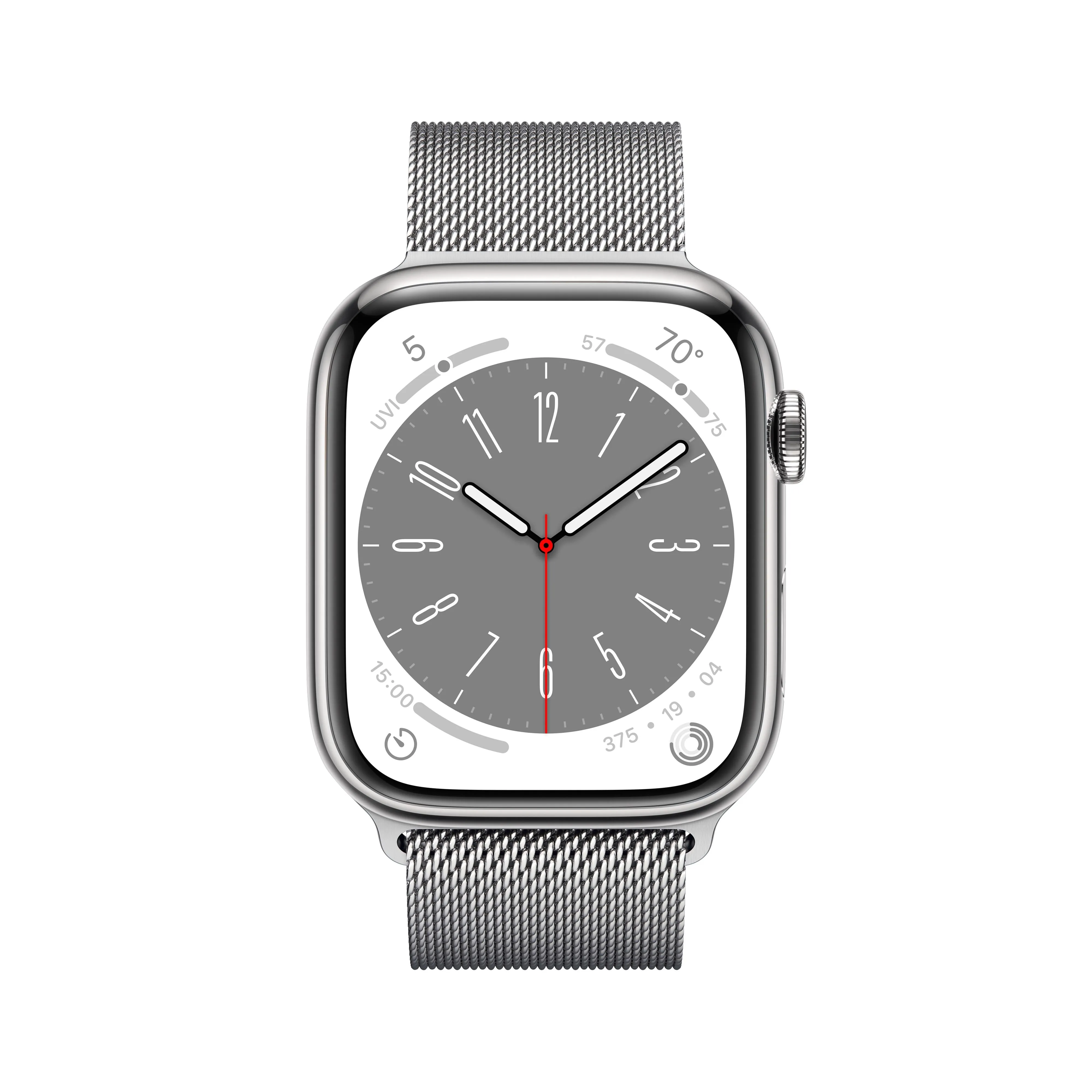 Apple Watch Series 8 GPS   Cellular 45mm Silver Stainless Steel Case with Silver Milanese Loop