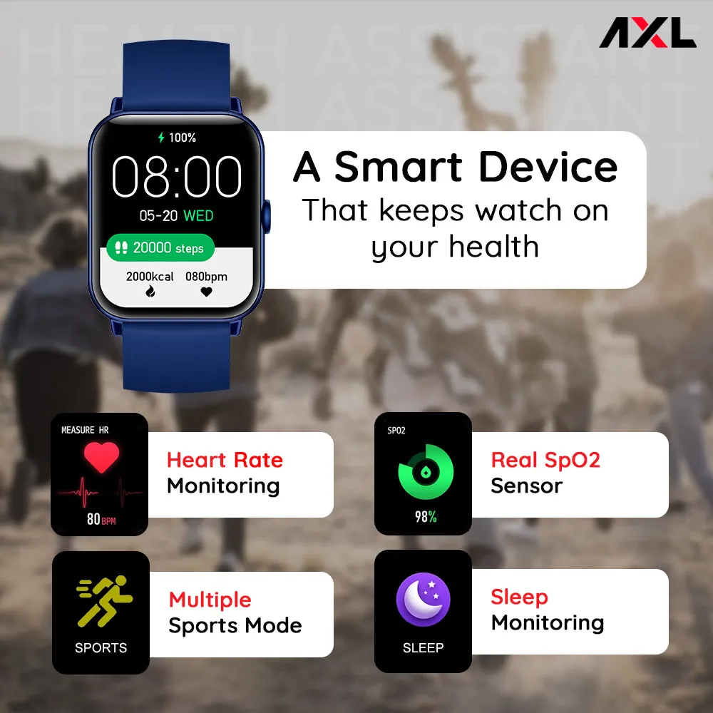 AXL Ranger BT Calling Full Touch Smart Watch with 1.80" HD Display, 7 Sports Modes | Call Notification | Up to 30 Days Battery Life