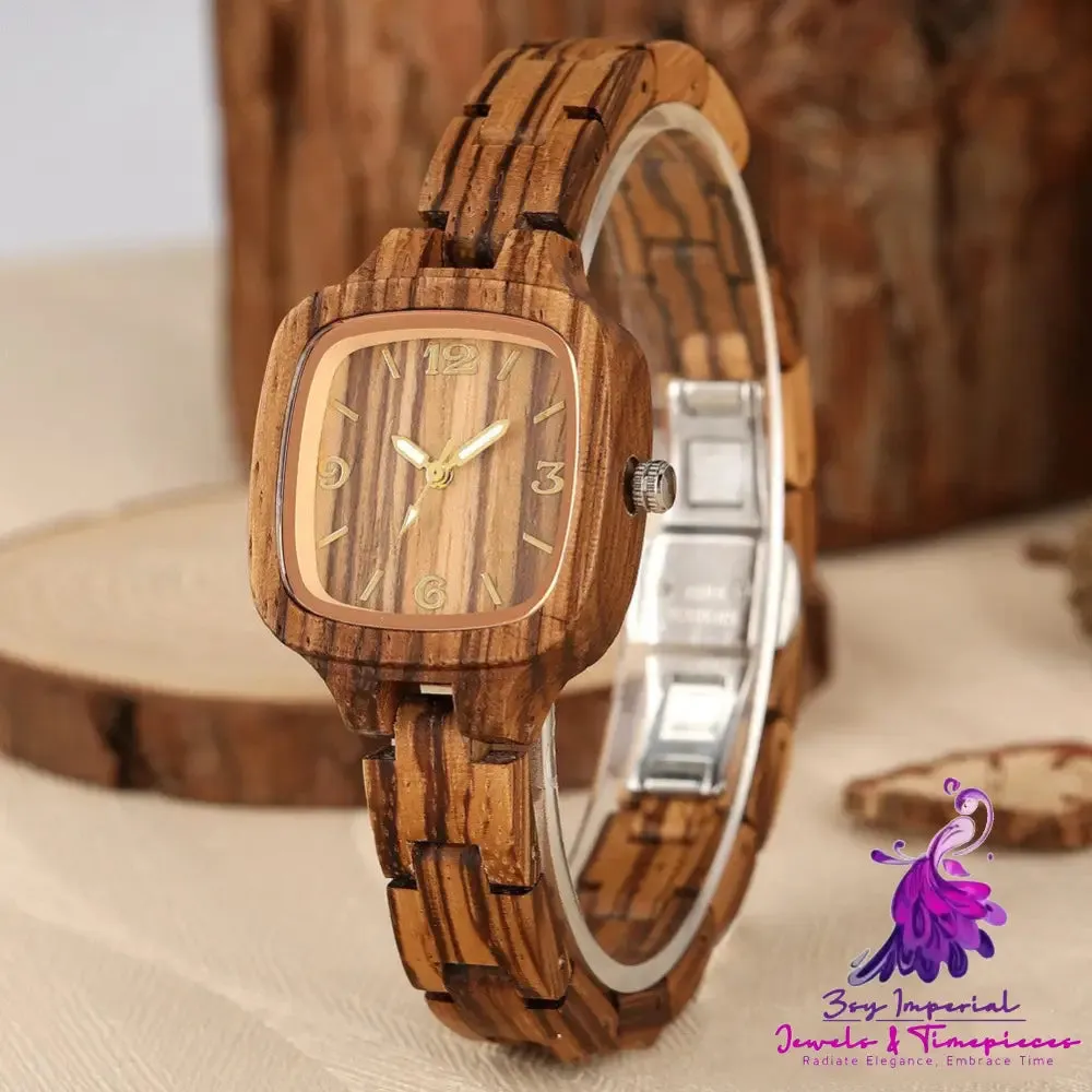 Bamboo Wood Square Gold Digital Face Watch