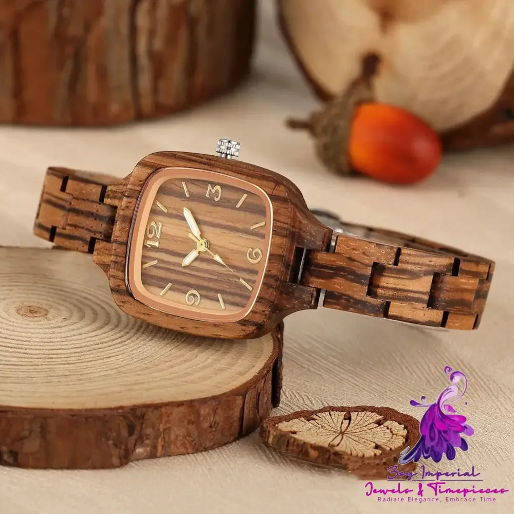 Bamboo Wood Square Gold Digital Face Watch