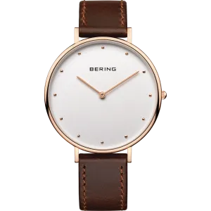 Bering Rose & Brown Leather Gents Watch 14839-564