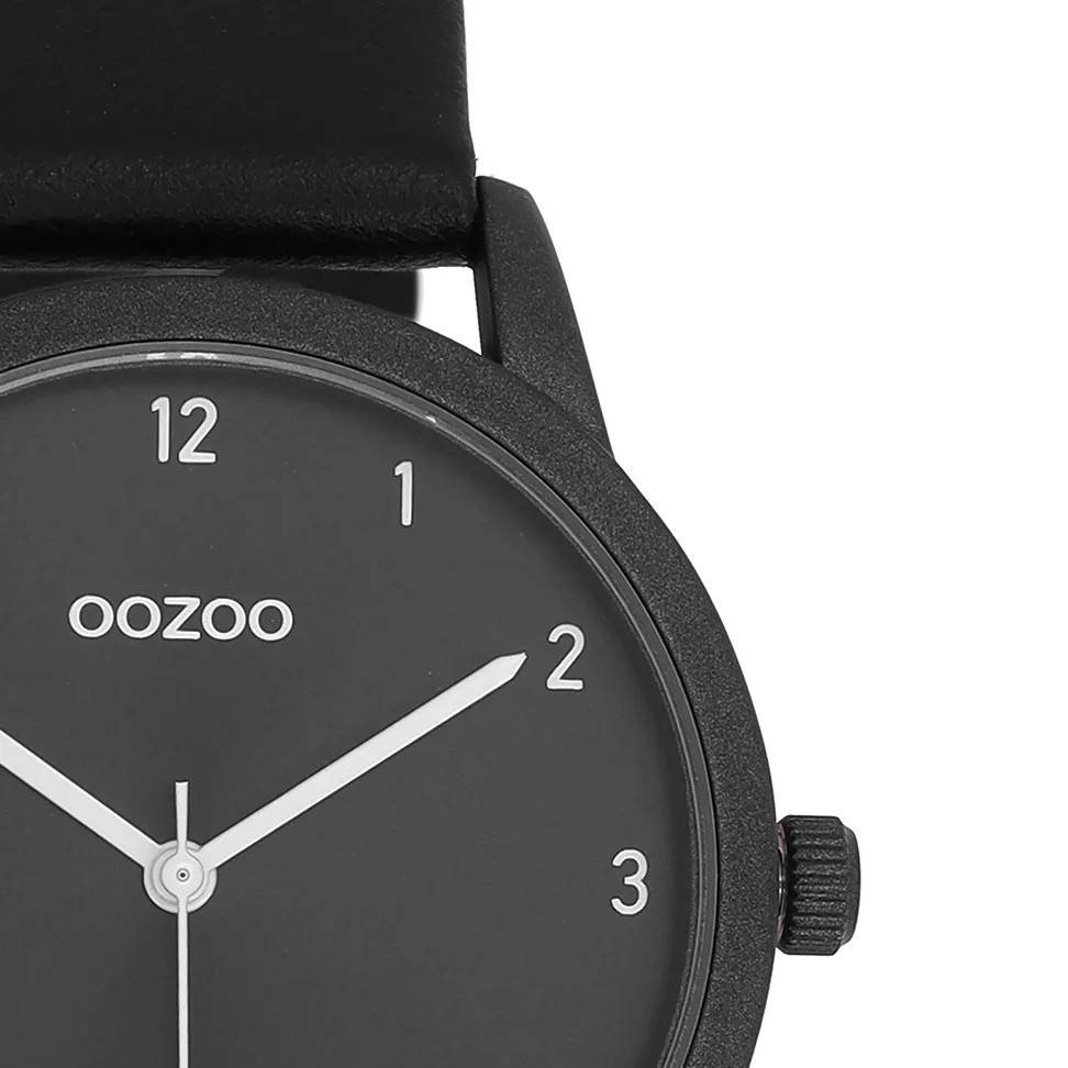 Black OOZOO watch with black leather strap - C11079