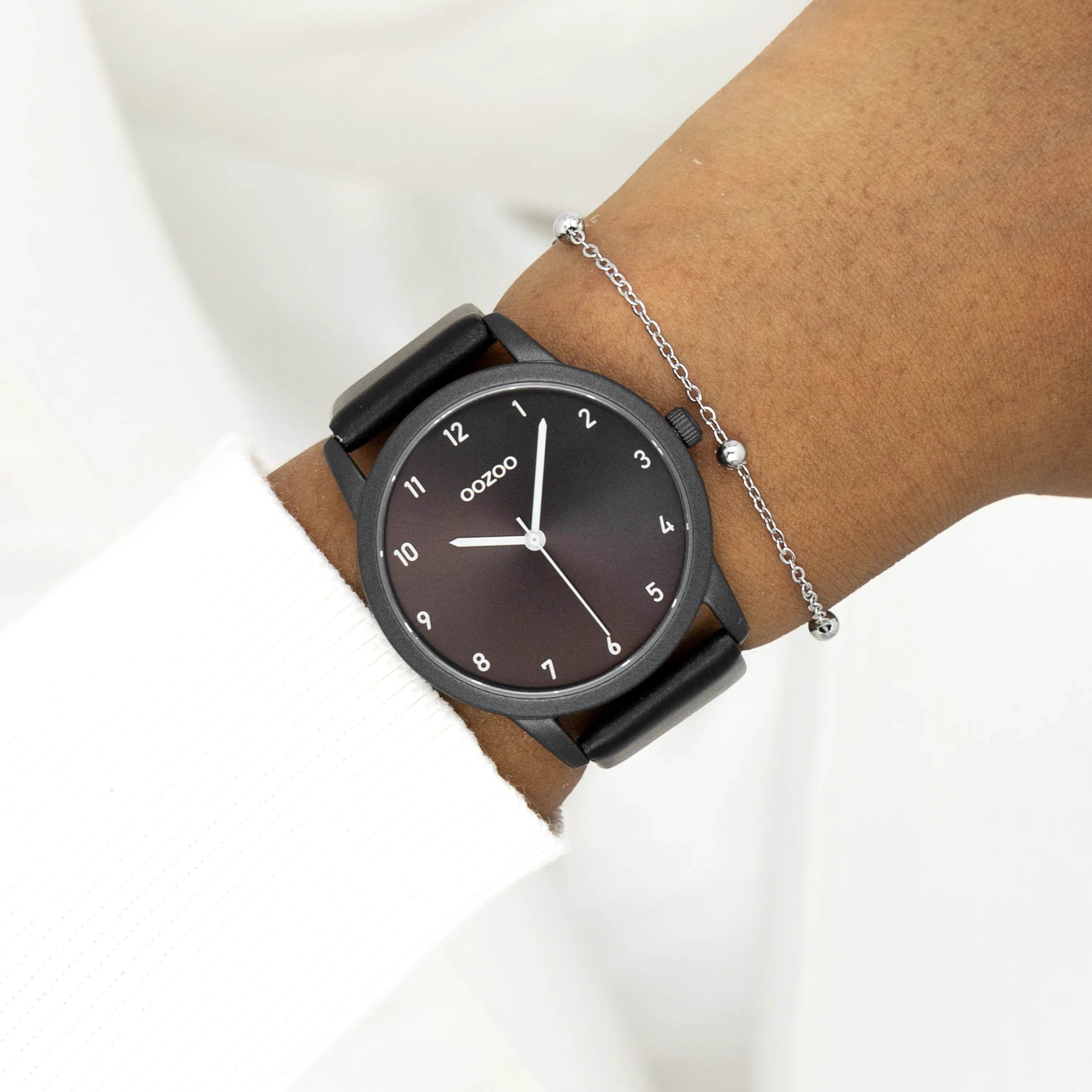 Black OOZOO watch with black leather strap - C11079