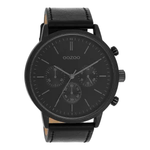 Black OOZOO watch with black leather strap - C11203