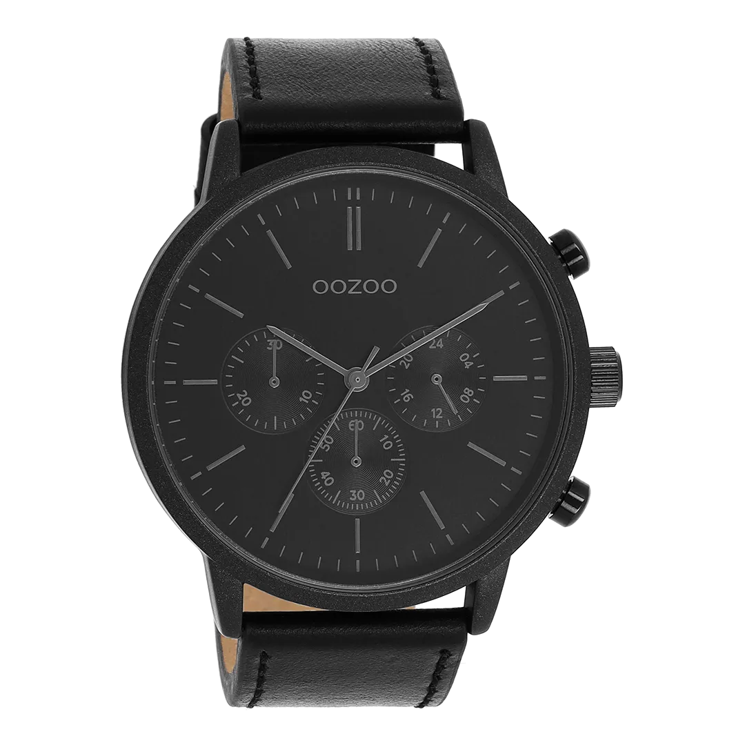 Black OOZOO watch with black leather strap - C11203