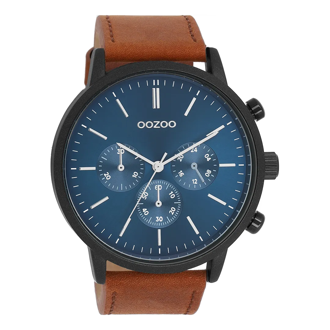 Black OOZOO watch with brown leather strap - C11202