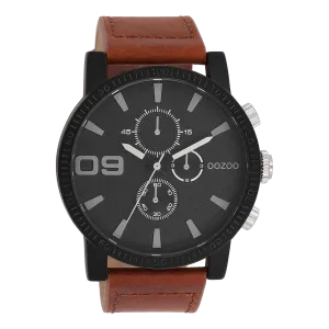 Black OOZOO watch with brown leather strap - C11211