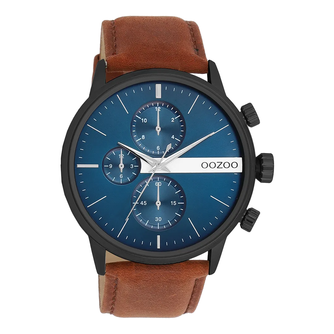 Black OOZOO watch with brown leather strap - C11222