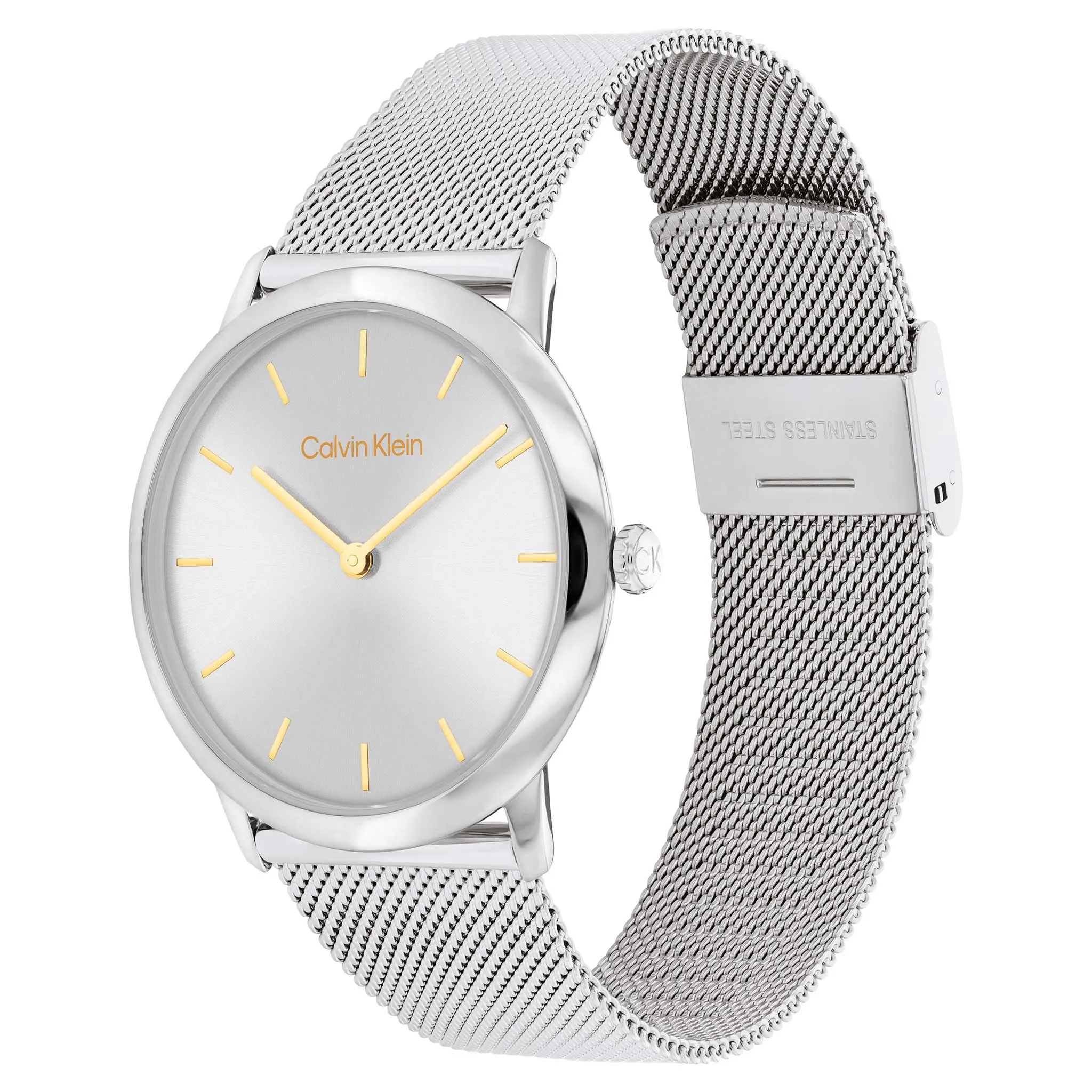 Calvin Klein Stainless Steel Mesh Silver White Dial Unisex Watch - 25300001