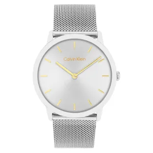 Calvin Klein Stainless Steel Mesh Silver White Dial Unisex Watch - 25300001