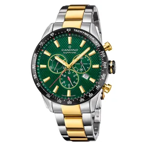 Candino Two-Tone Steel Green Dial Men's Chronograph Swiss Made Watch - C4748/3