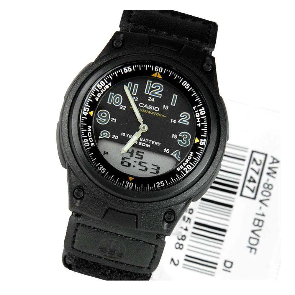 Casio AW-80V-1BVDF Black Nylon Watch for Men and Women