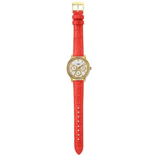 Casio LTP-2087GL-4AVDF Red Leather Strap Watch for Women