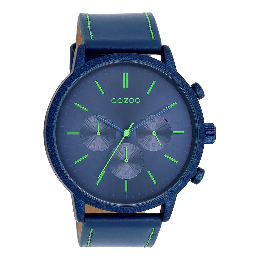 Dark blue OOZOO watch with blue leather strap - C11205