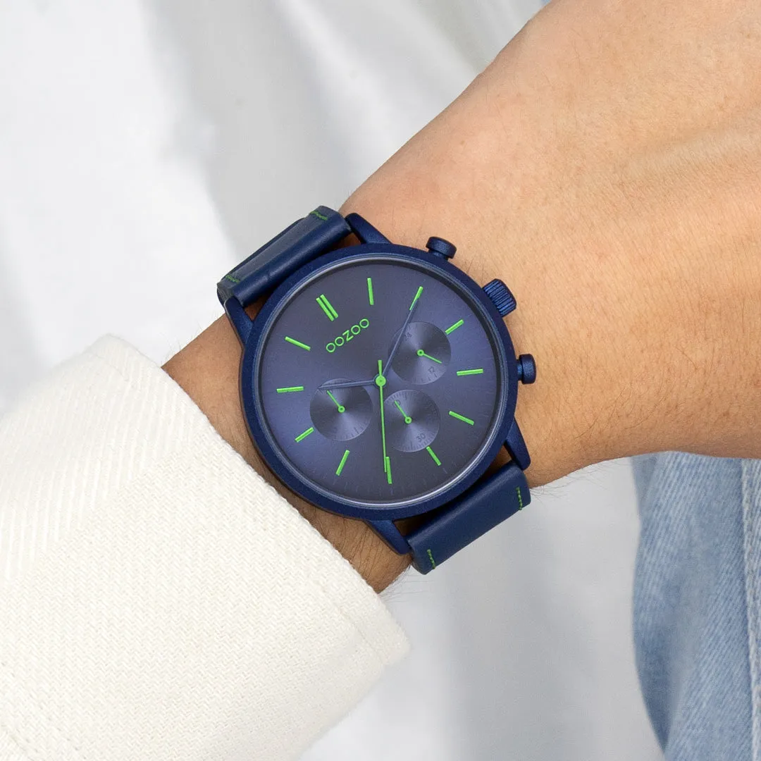 Dark blue OOZOO watch with blue leather strap - C11205