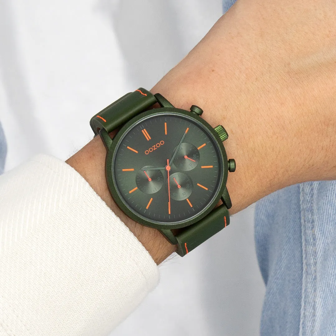 Dark green OOZOO watch with dark green leather strap - C11206