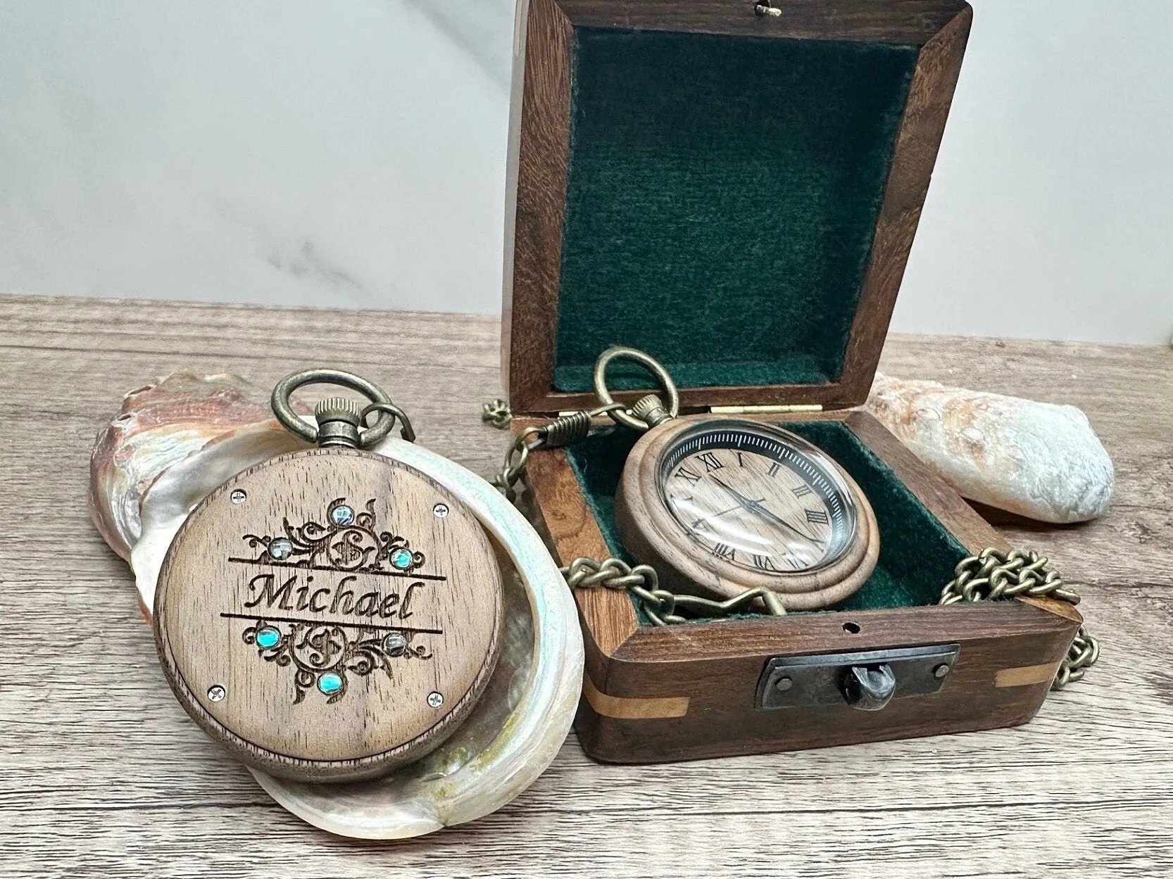 Engraved  Wood Pocket Watch and wooden Box – Personalized Graduation Gift, Birthday gift for Him