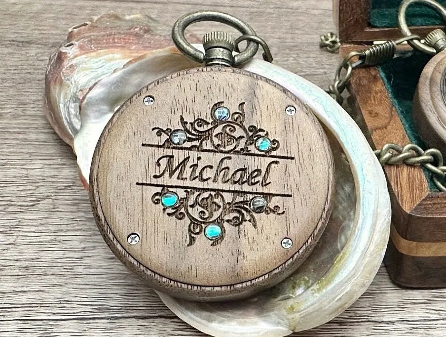 Engraved  Wood Pocket Watch and wooden Box – Personalized Graduation Gift, Birthday gift for Him