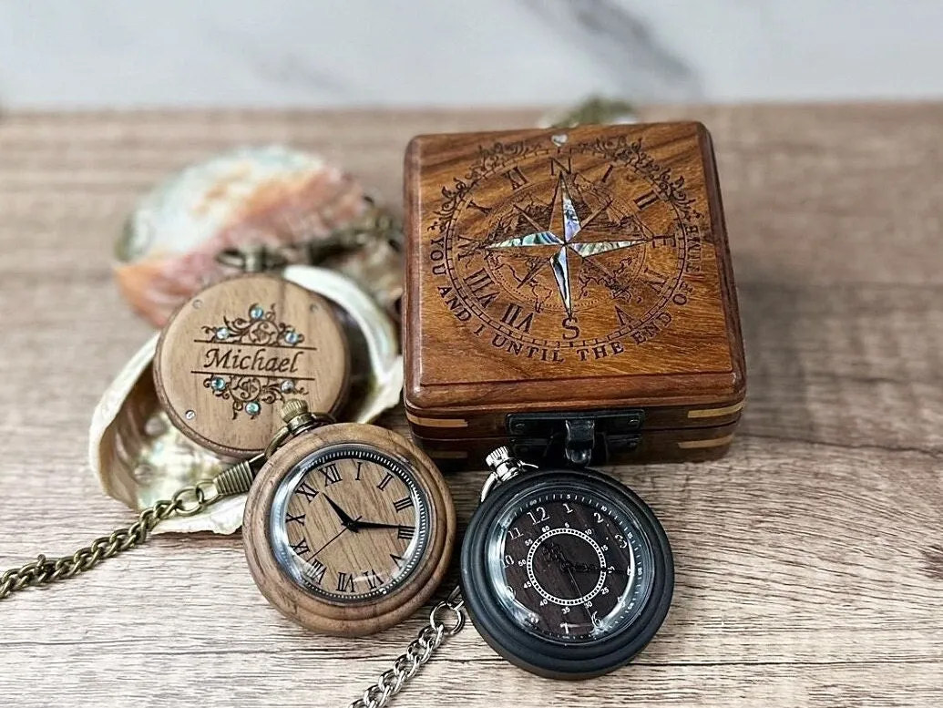 Engraved  Wood Pocket Watch and wooden Box – Personalized Graduation Gift, Birthday gift for Him