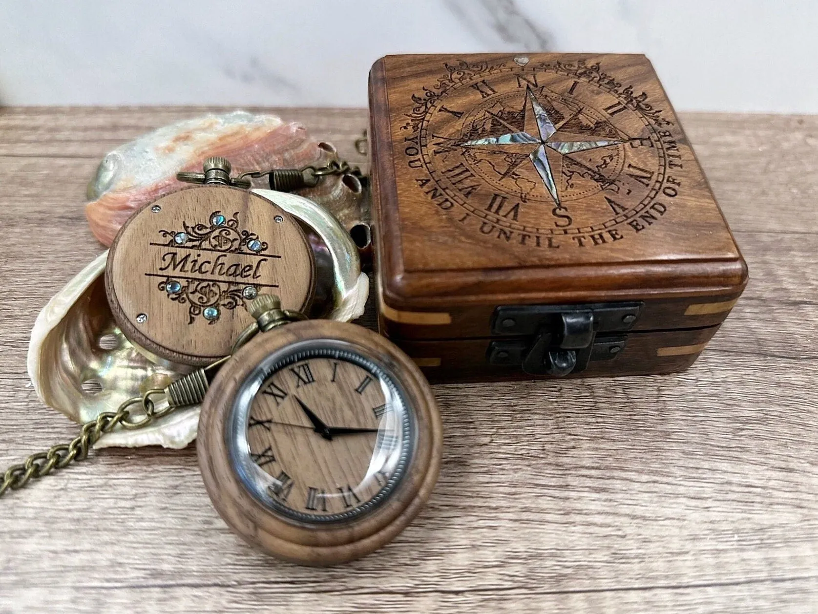 Engraved  Wood Pocket Watch and wooden Box – Personalized Graduation Gift, Birthday gift for Him