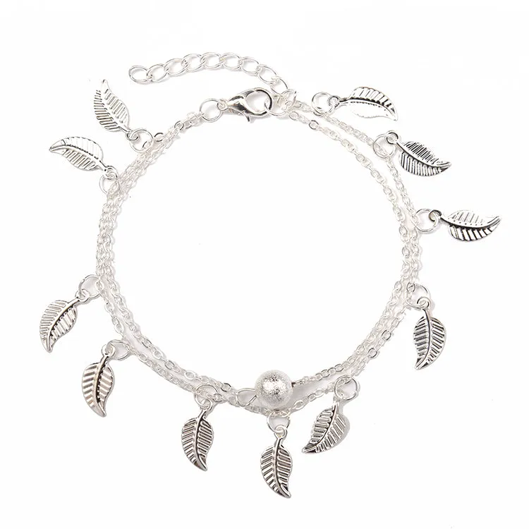 Exquisite and Fashionable Beach Style Double Fringed Leaf Design Anklet