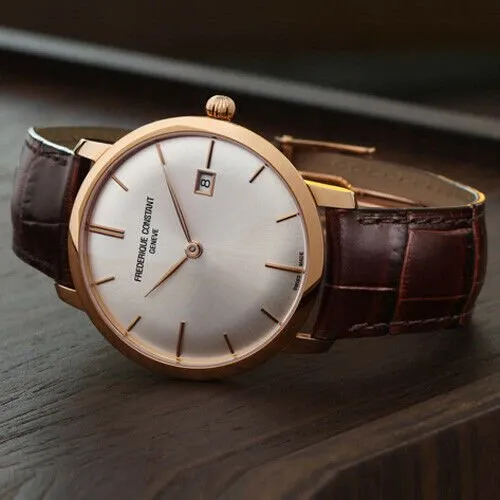 Frederique Constant Slim Line Automatic 18kt Rose Gold Mens Luxury Strap Watch FC-306V4S9