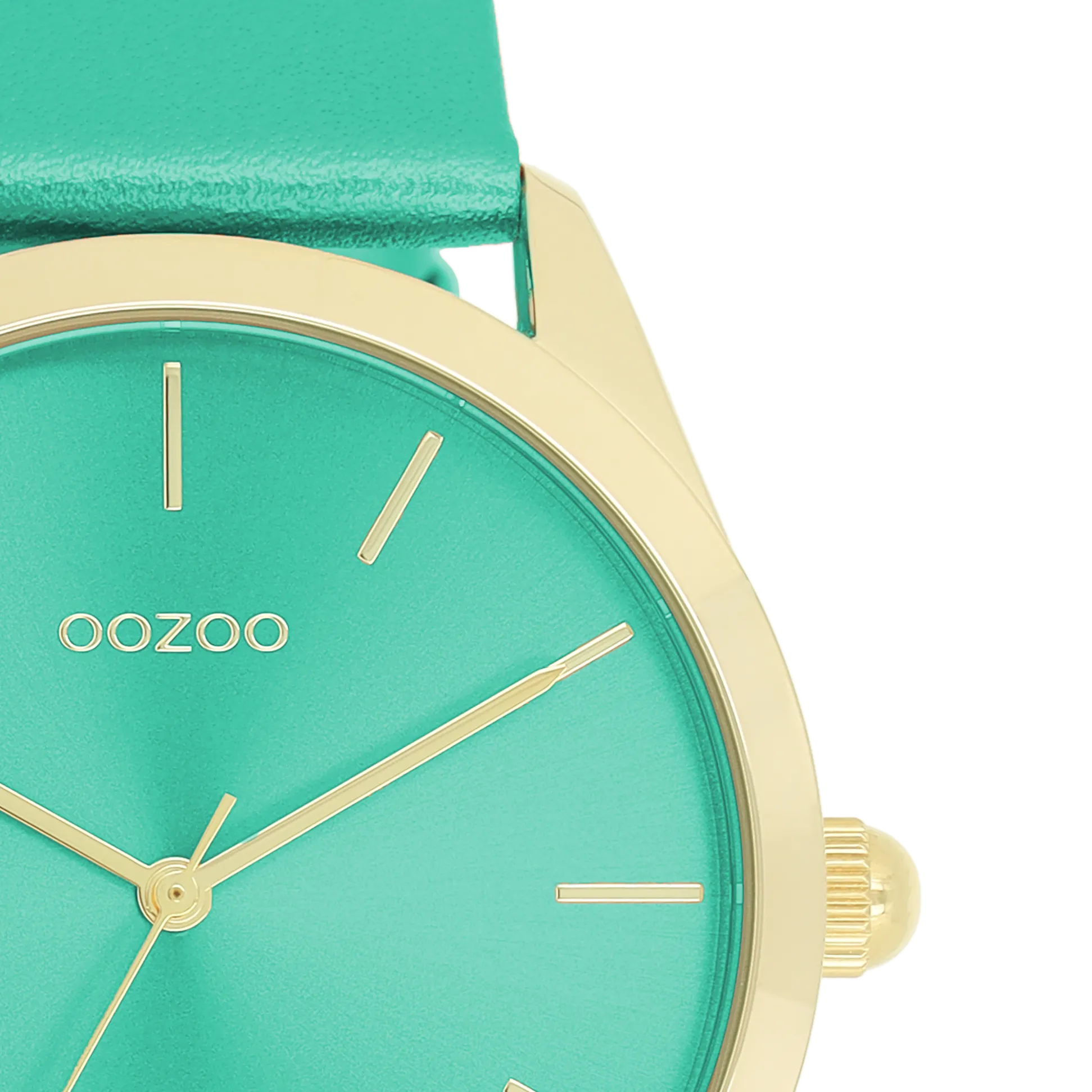 Gold coloured OOZOO watch with aqua green leather strap - C11339