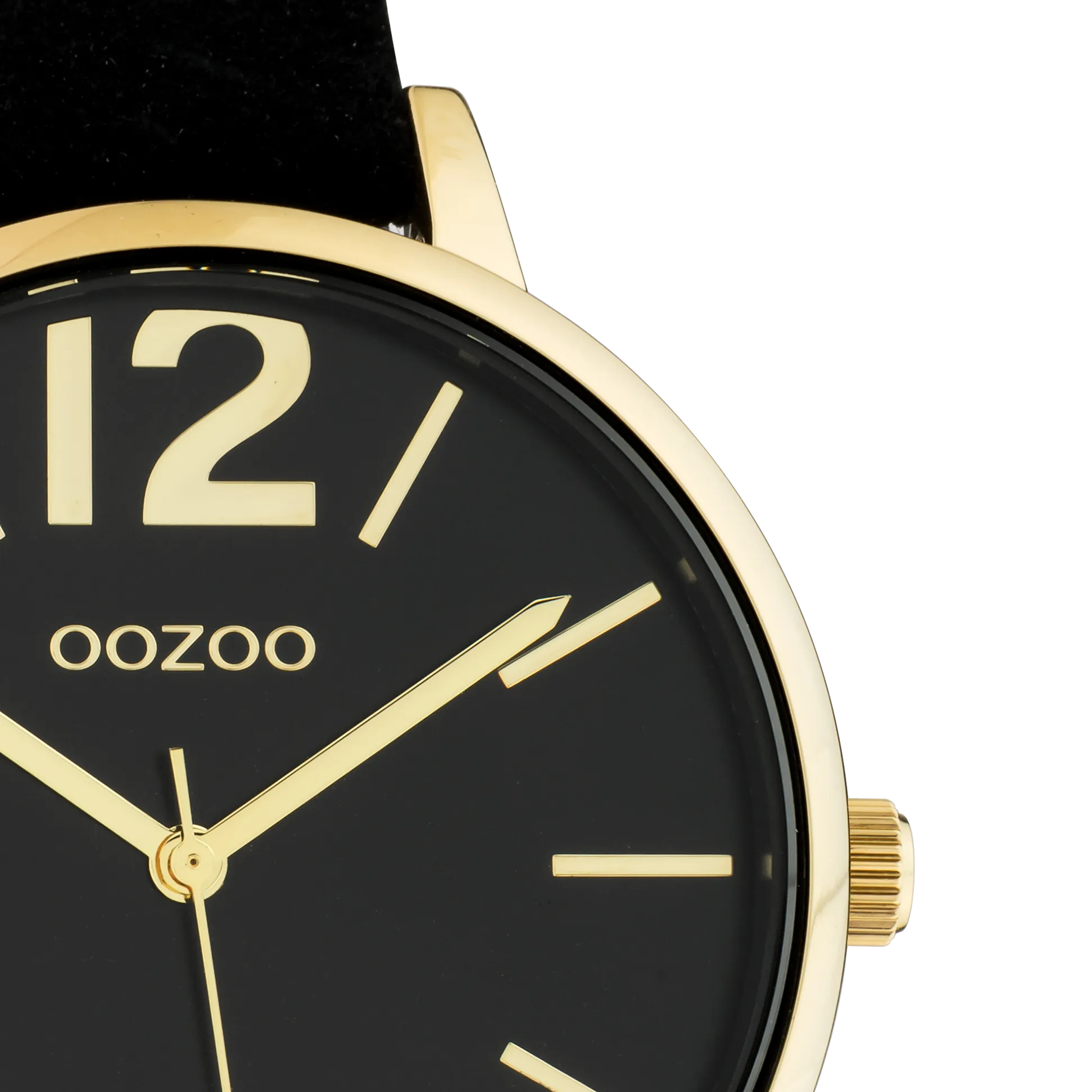 Gold coloured OOZOO watch with black leather strap - C10836