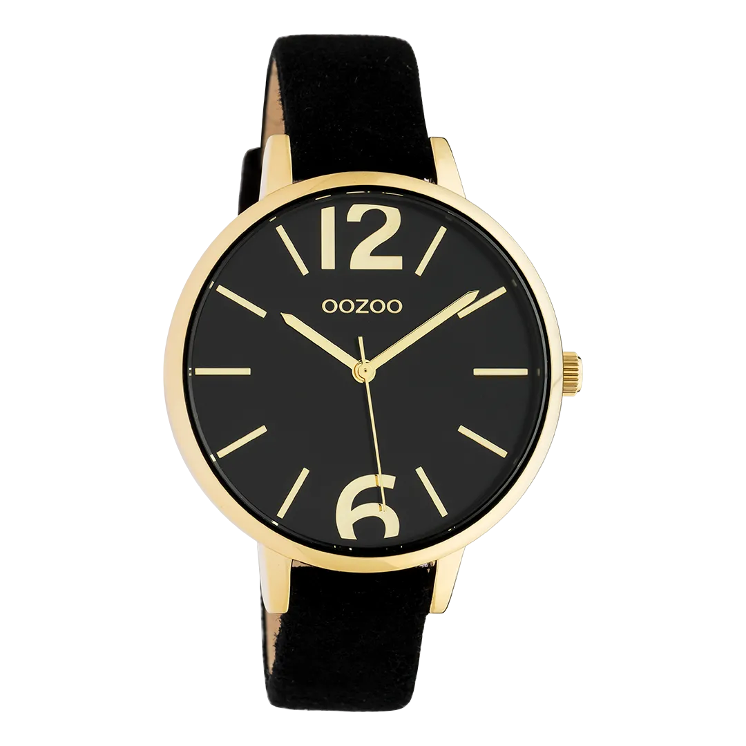 Gold coloured OOZOO watch with black leather strap - C10836