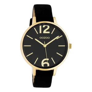 Gold coloured OOZOO watch with black leather strap - C10836