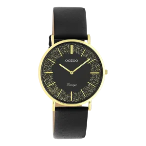 Gold coloured OOZOO watch with black leather strap - C20186