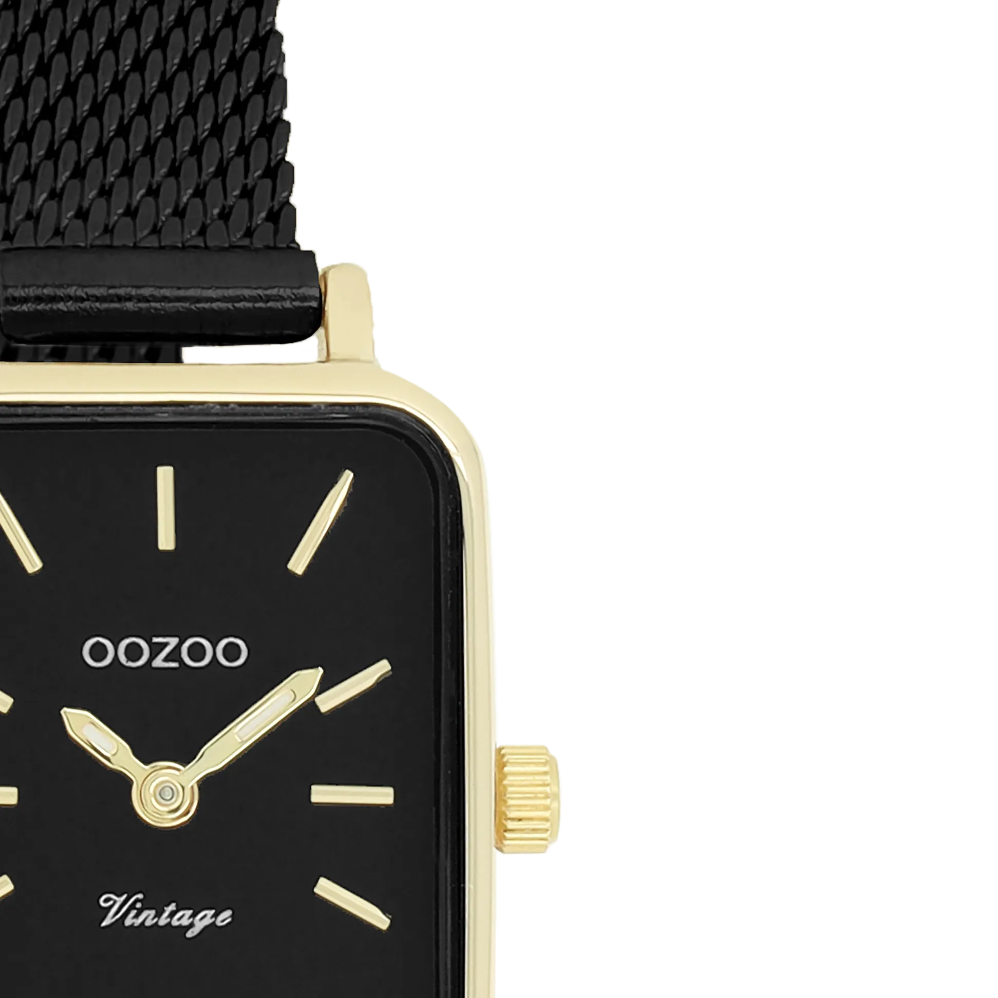 Gold coloured OOZOO watch with black metal mesh bracelet - C20269