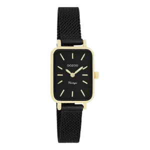 Gold coloured OOZOO watch with black metal mesh bracelet - C20269