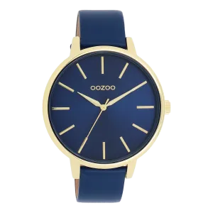 Gold coloured OOZOO watch with dark blue leather strap - C11292