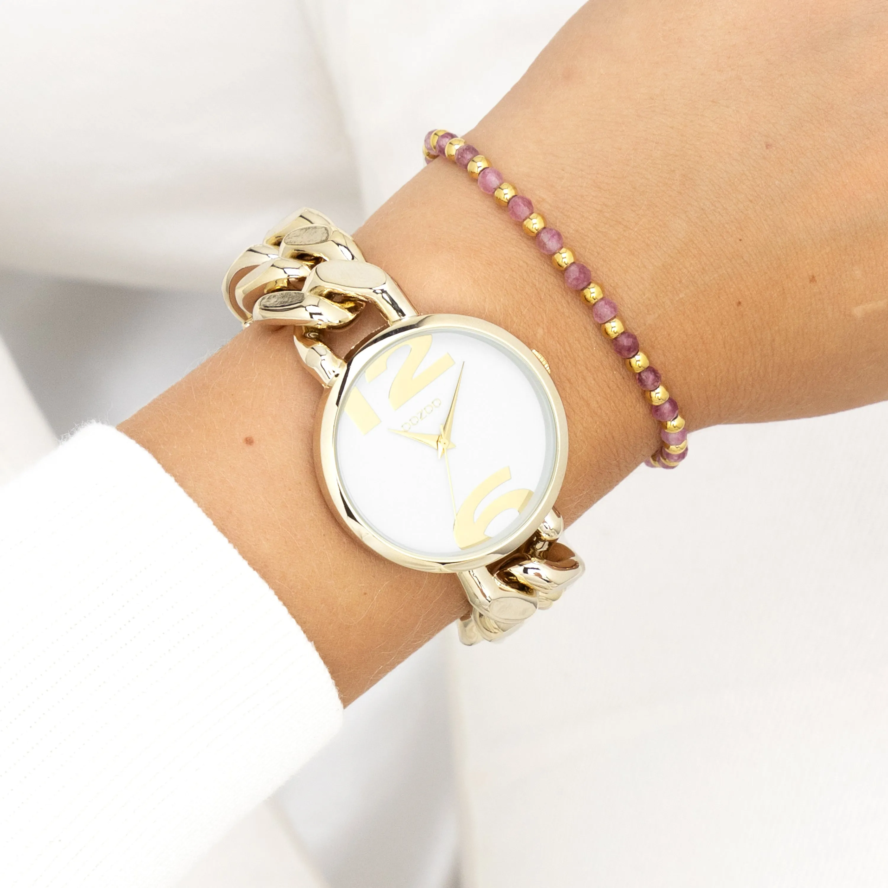 Gold coloured OOZOO watch with gold coloured chunky chain bracelet - C11262