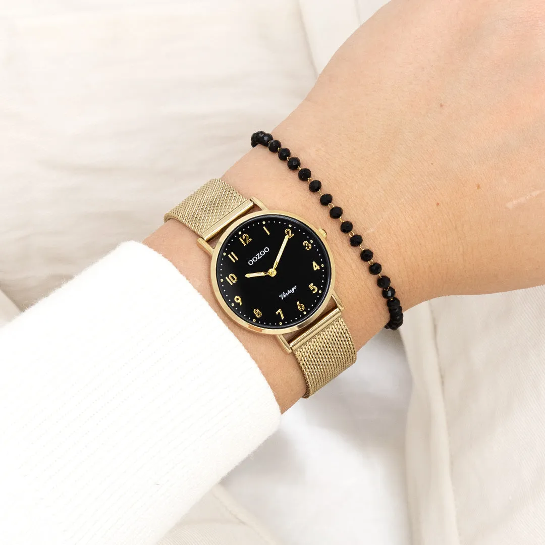 Gold coloured OOZOO watch with gold coloured metal mesh bracelet - C20349