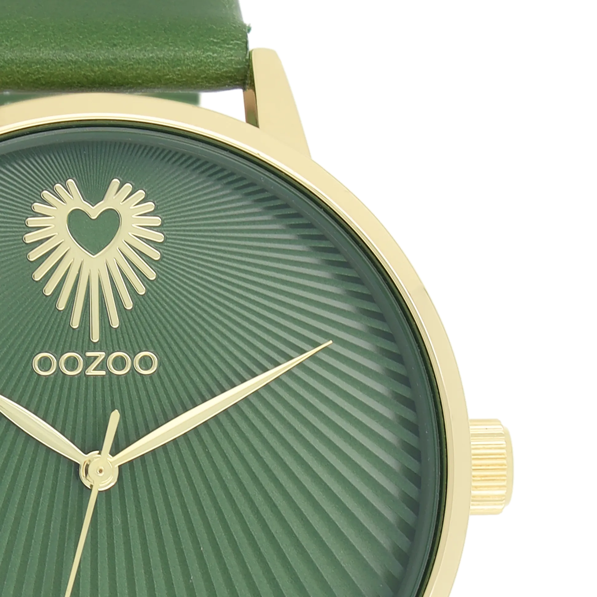 Gold coloured OOZOO watch with green leather strap - C11344