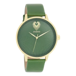 Gold coloured OOZOO watch with green leather strap - C11344