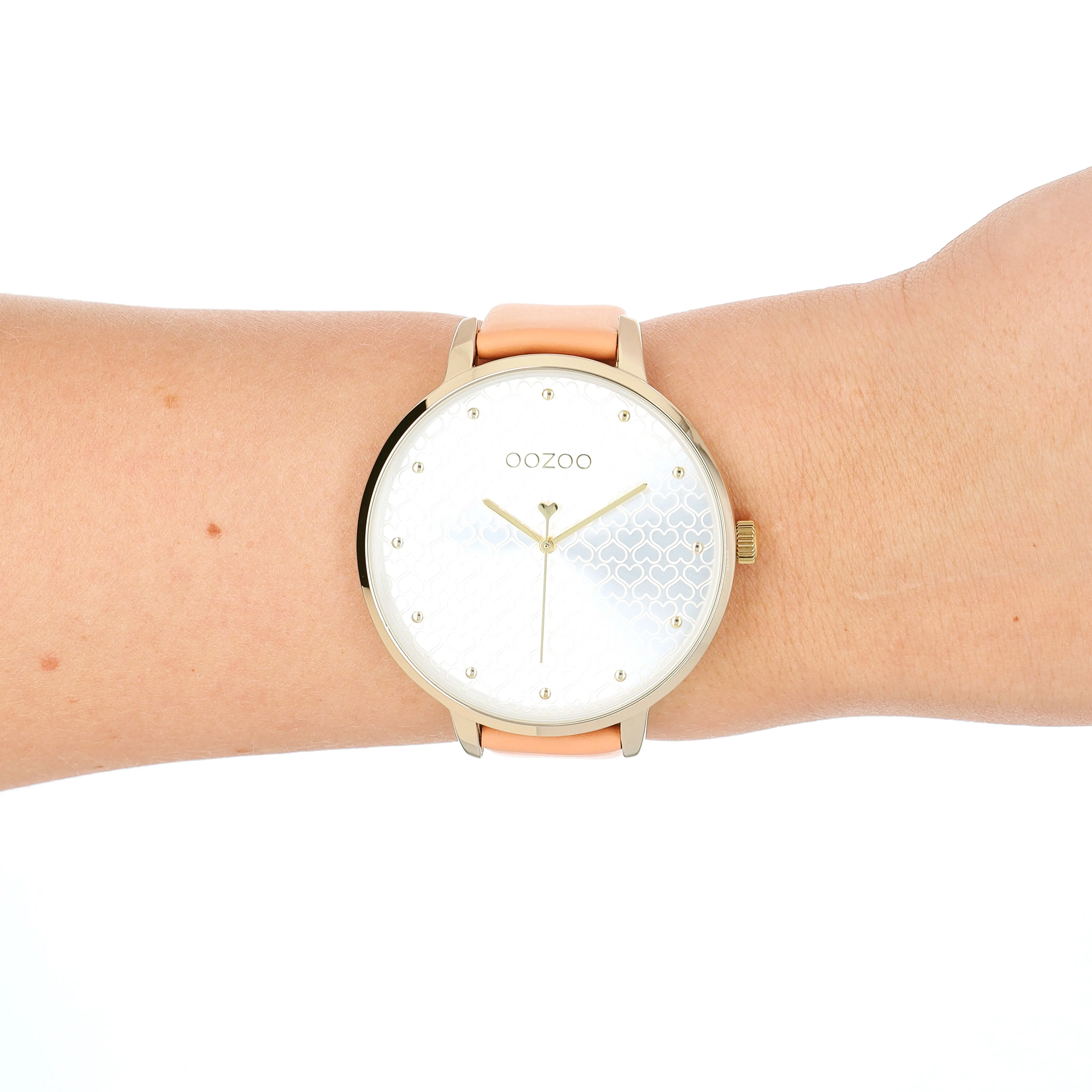 Gold coloured OOZOO watch with peach pink leather strap - C11036