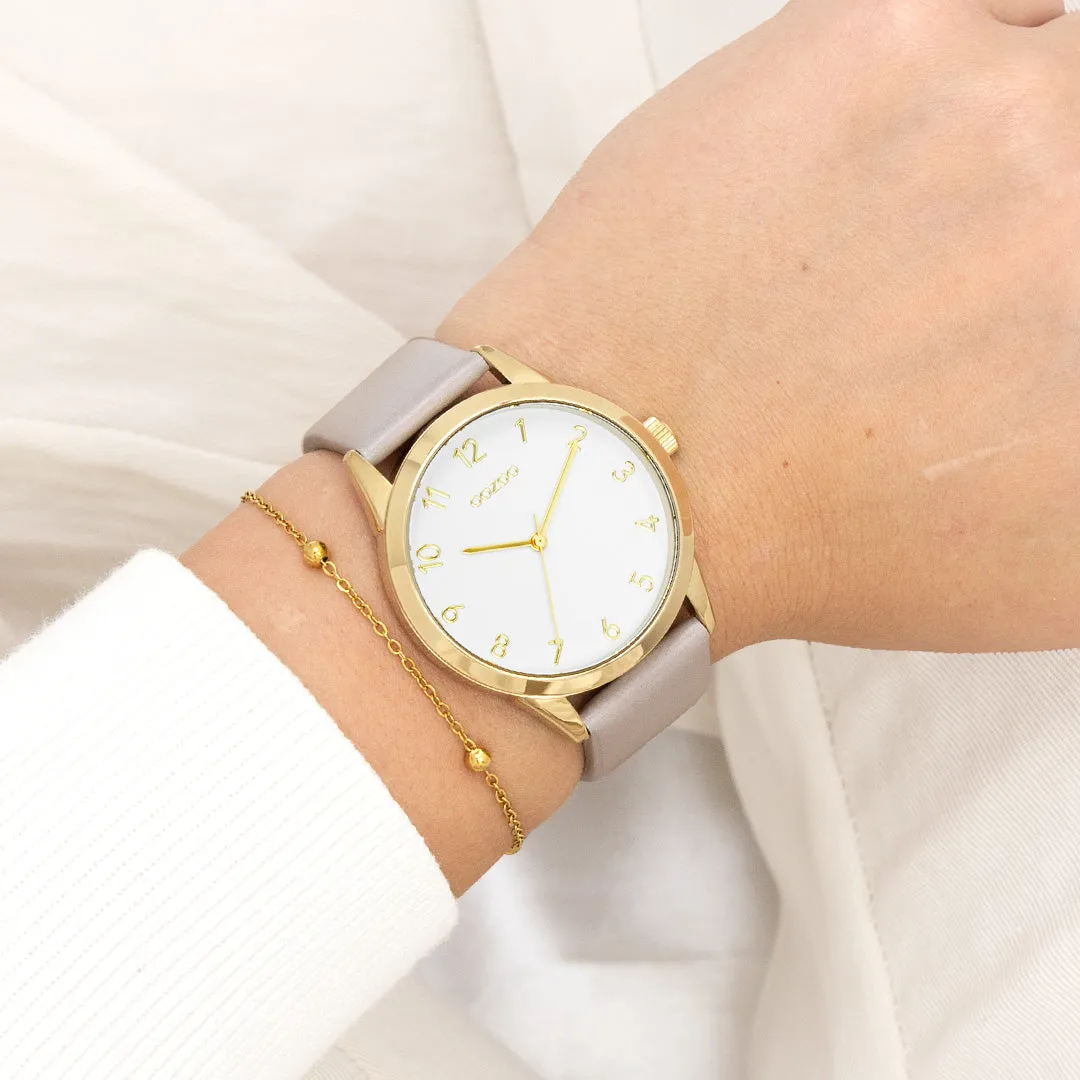 Gold coloured OOZOO watch with taupe leather strap - C11327