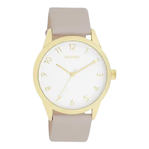 Gold coloured OOZOO watch with taupe leather strap - C11327