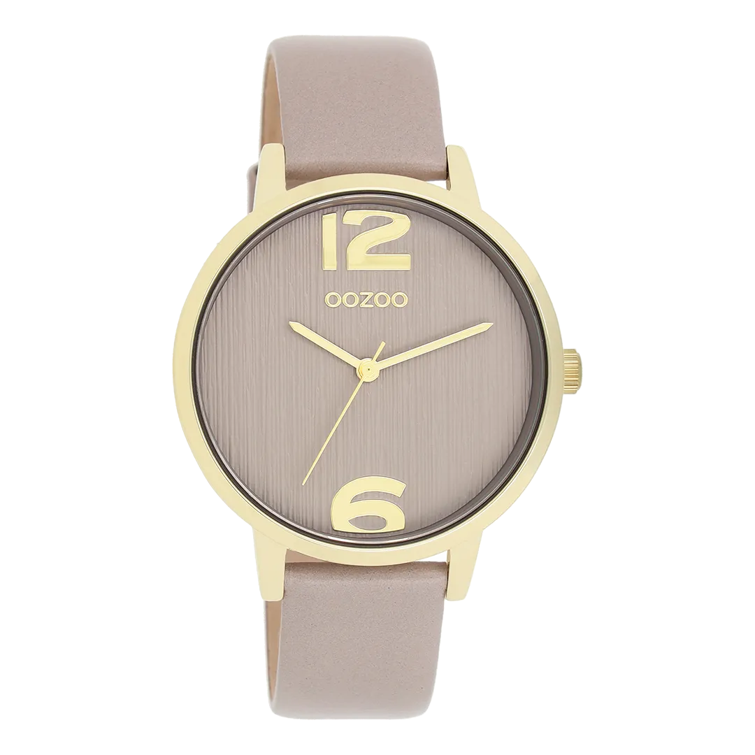 Gold coloured OOZOO watch with taupe leather strap - C11342