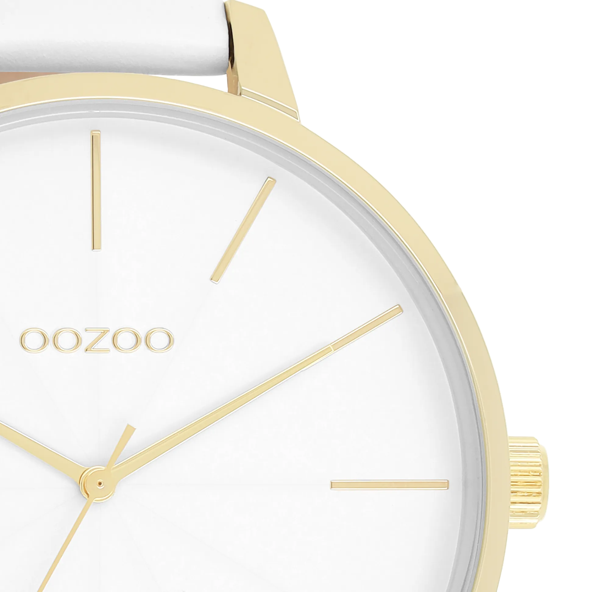 Gold coloured OOZOO watch with white leather strap - C11346